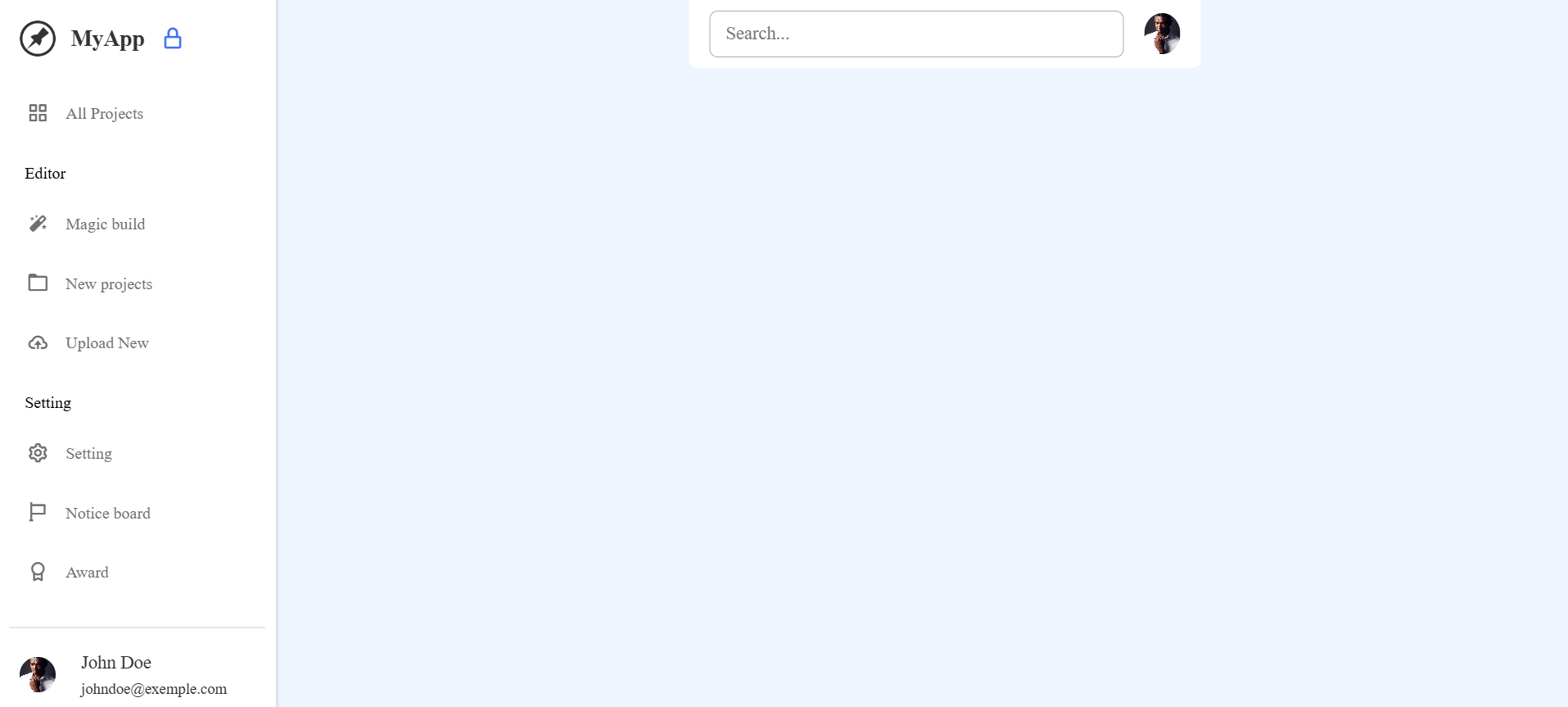 Capture d'ecran du projet sidebar d'un dashbord