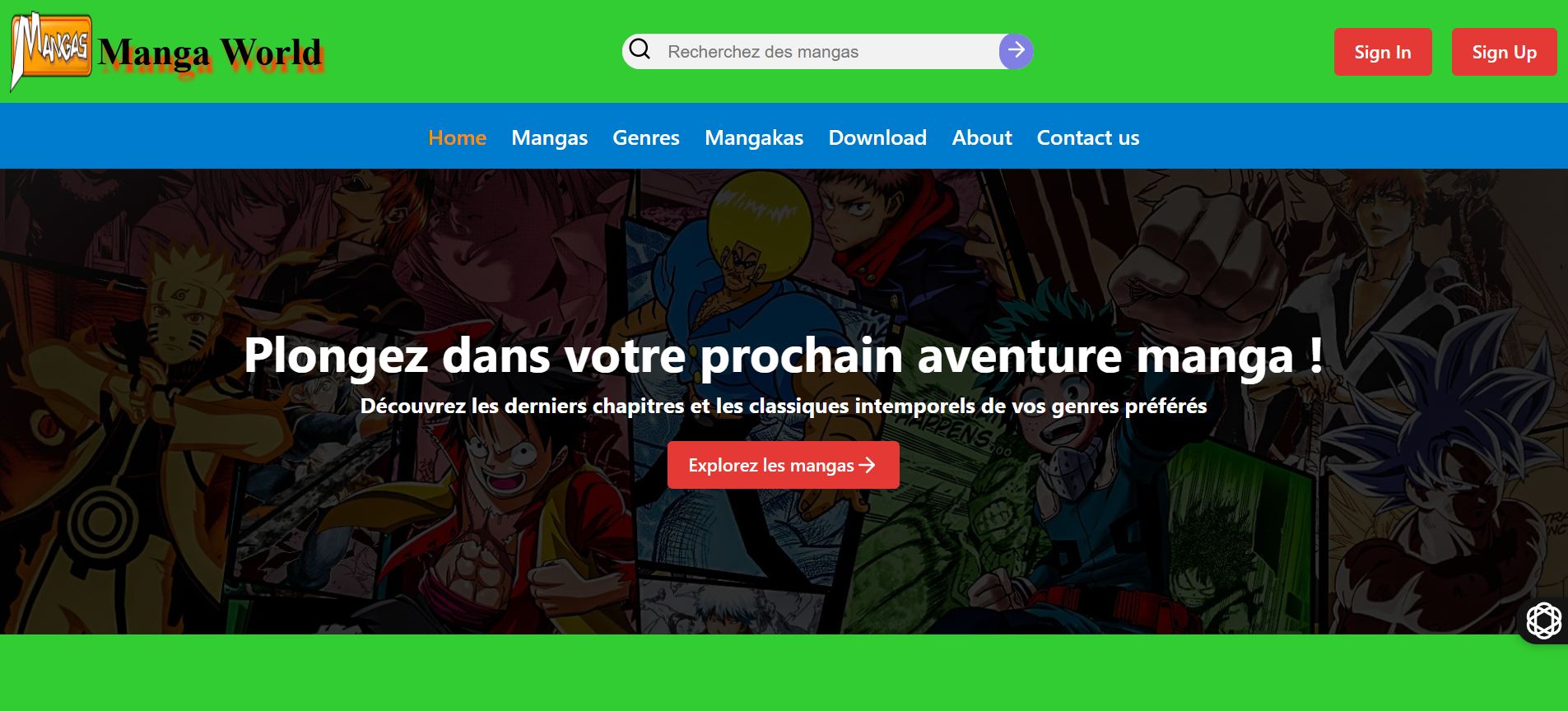 Capture d'ecran du projet Manga world
