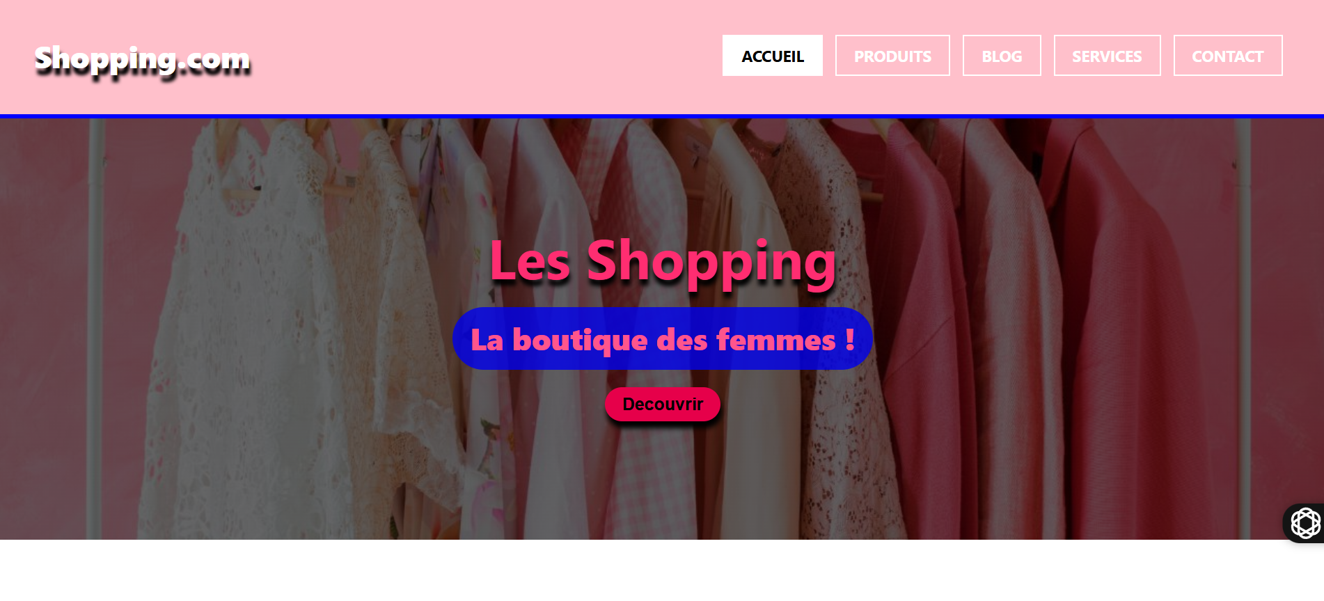 Capture d'ecran d'un site de Shopping